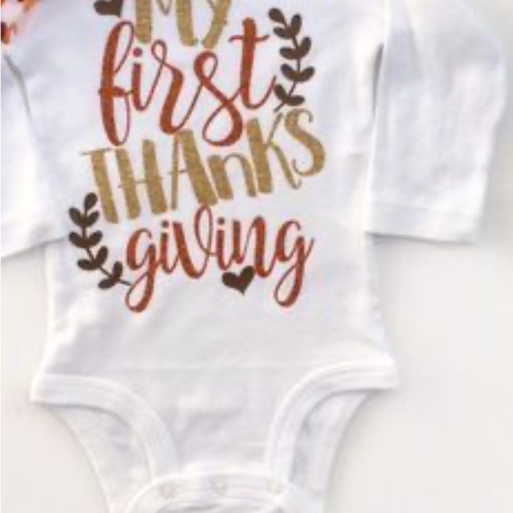 My First Thanksgiving Baby Onesie - White and Gold